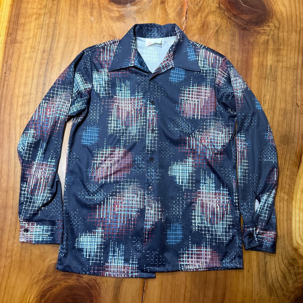 Vintage 70s Kings Roads Shirt Mens M Polyester Button Disco Retro Party L/S I25